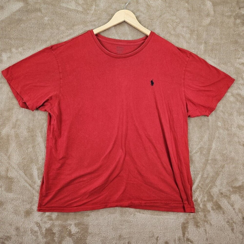 Polo Ralph Lauren Pony Logo Crewneck Red T-Shirt Single Stitch Mens Size XXL 2XL